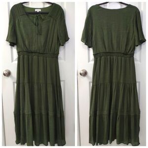 Luxology Olive Green Modest Keyhole Tier Maxi Dress Size L